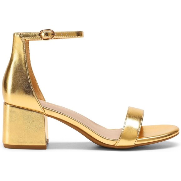 Dream Pairs Women's Gold-metallic Chunky Block Heel Ankle Strap Sandals Shoes - Picture 2 of 7